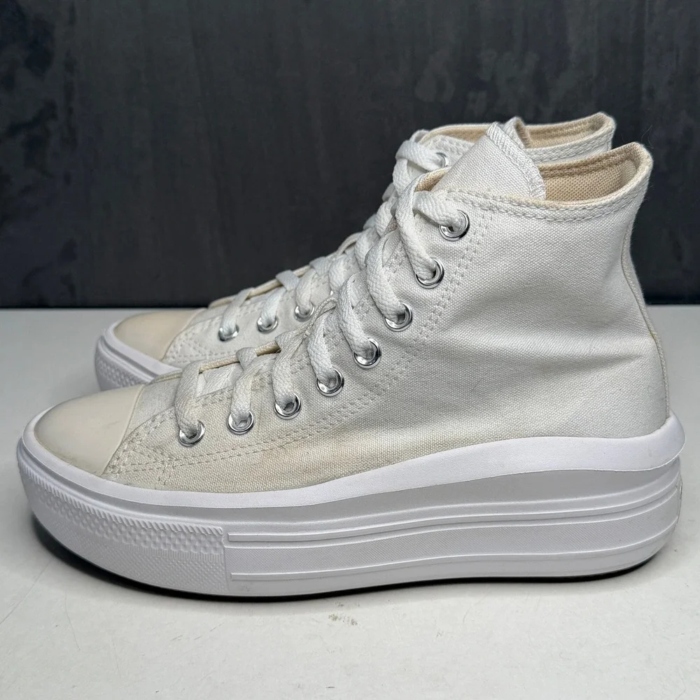 Converse Chuck Taylor All Star Move Hi Women 8 White Platform Sneakers 568498C - Picture 2 of 8